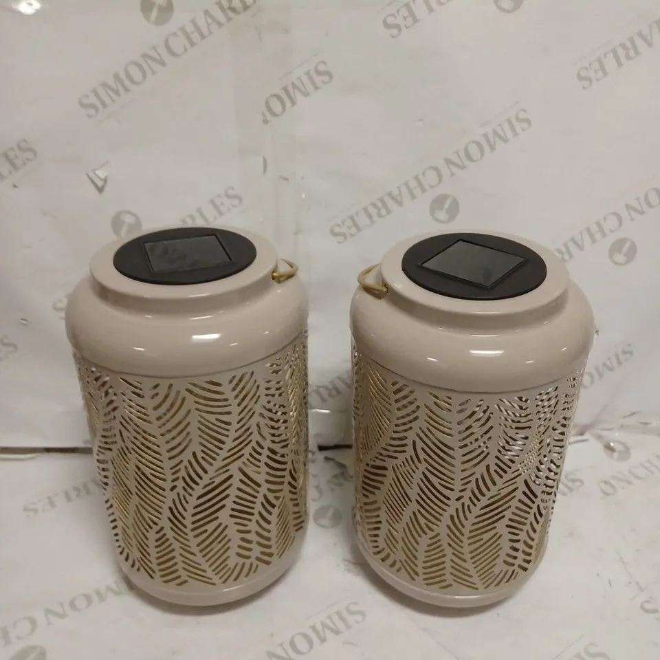 GARDEN REFLECTIONS SET OF 2 PATTERNED SOLAR LANTERNS, LEAF