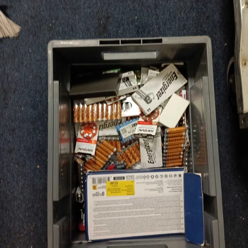 BOX OF APPROXIMATELY 40 PACKS OF ASSORTED BATTERIES 