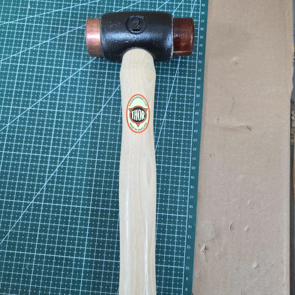 THOR HAMMER – WOODEN-HANDLED DECORATIVE HAMMER, MADE IN ENGLAND COPPER AND WOOD HEADS 