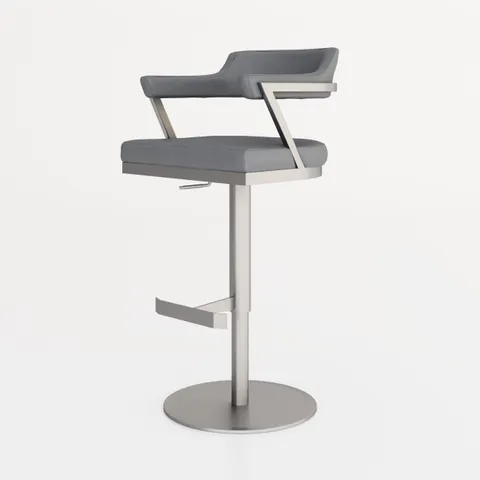 BOXED FIRENZA BARSTOOL - GREY PU LEATHER WITH STAINLESS STEEL BASE