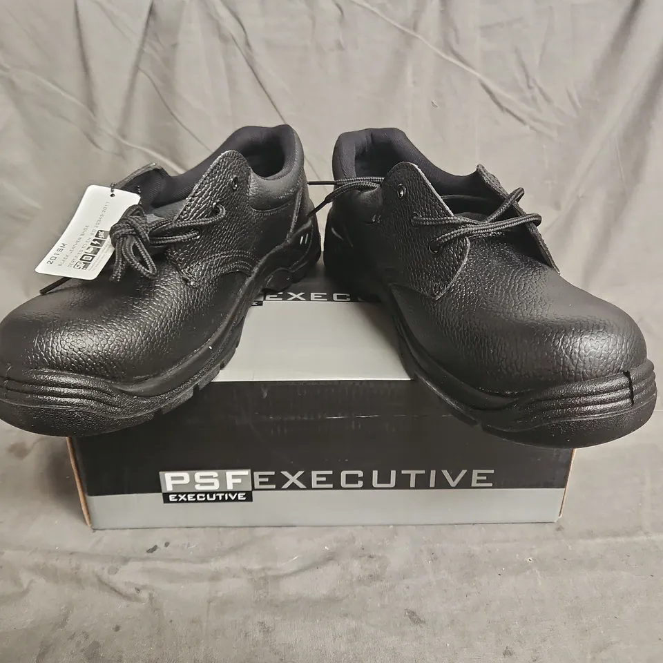 BOXED PAIR OF PSF EXECUTIVE STEEL TOE SHOES IN BLACK LEATHER SIZE UK 9