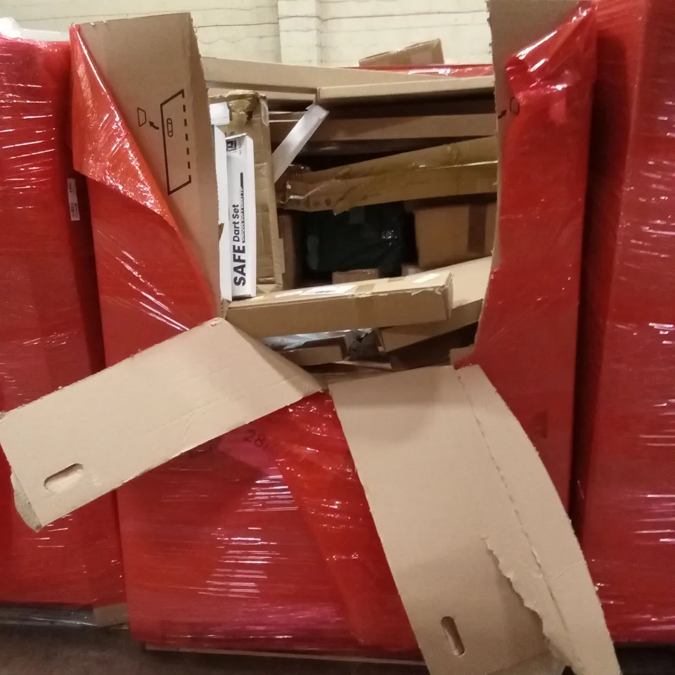 PALLET OF ASSORTED HOUSEHOLD GOODS AND PRODUCTS TO INCLUDE; KIDS CAR SEAT, FIRE FLY-SWATTER, FISHING ACCESSORIES ETC