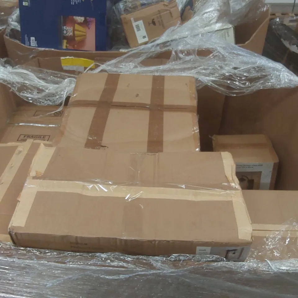 PALLET CONTAINING A VERY LARGE QUANTITY OF ASSORTED DESIGNER LIGHTING PRODUCTS INCLUDING: CEILING LIGHTS, FLOOR LAMP, PENDANT ECT