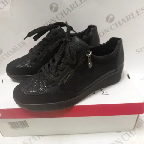 BOXED RIEKER BLACK WEDGE TRAINER - SIZE 7