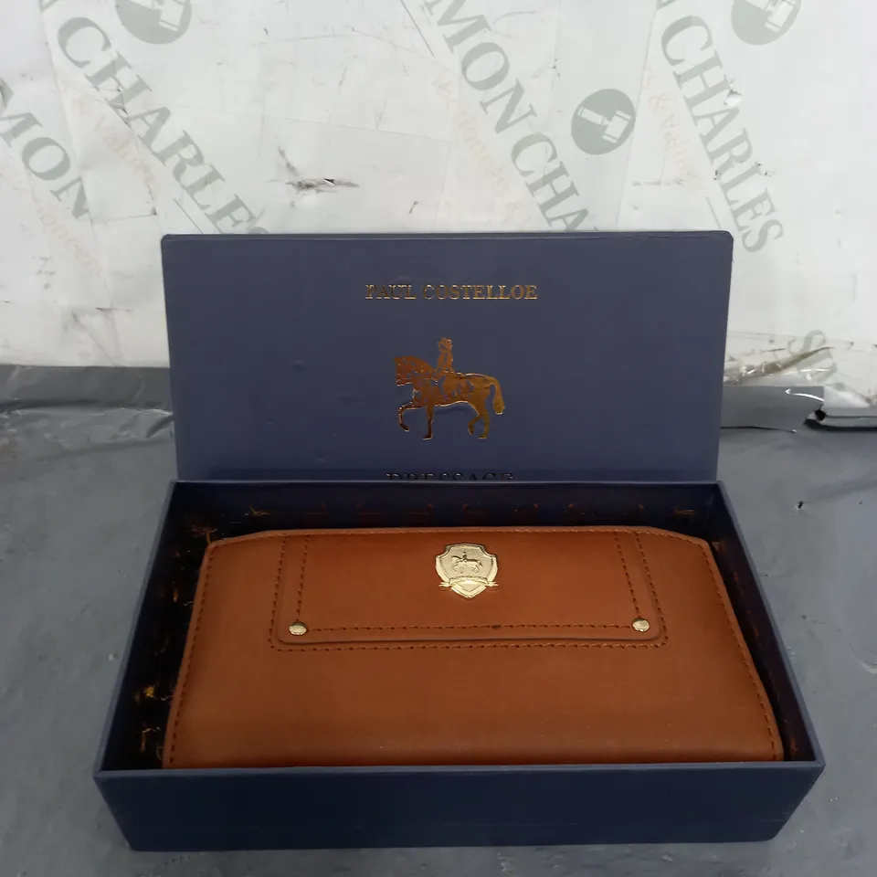 BOXED PAUL COSTELOE BROWN FAUX LEATHER PURSE 