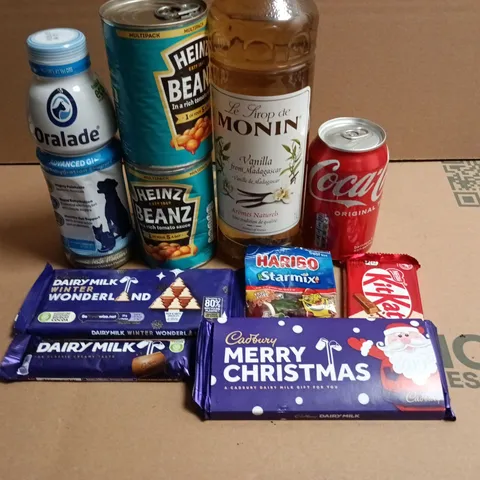 APPROXIMATELY 10 ASSORTED FOOD ITEMS TO INCLUDE COCACOLA, KITKATS AND HEINZ BEANS 