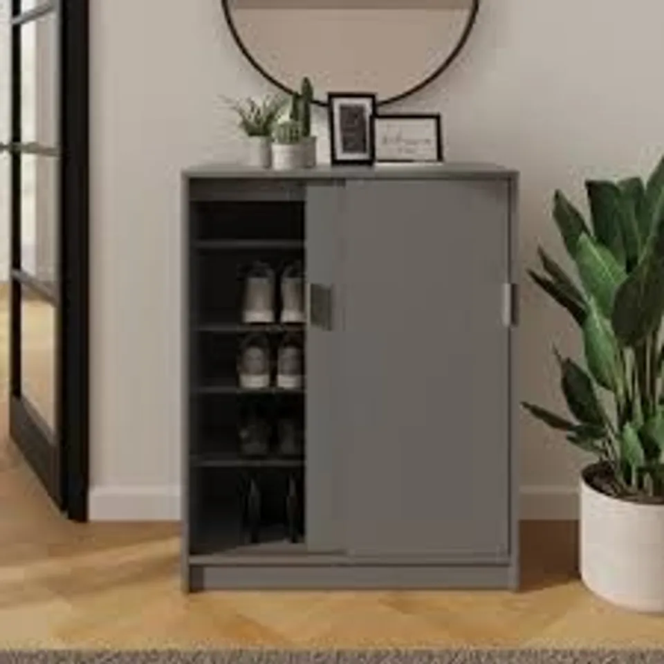 BOXED GFW LEIGHTON SLIDING DOOR SHOE CABINET - GREY (1 BOX)