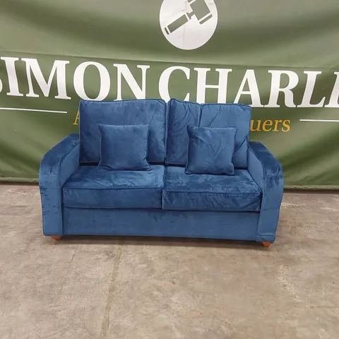 QUALITY DESIGNER BLUE VELVET SOFA BED