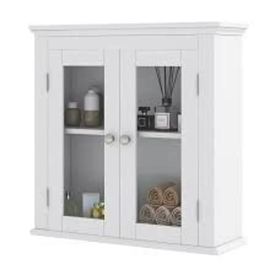 BOXED COSTWAY 2 DOOR WHITE WALL MOUNTED STORAGE CABINET