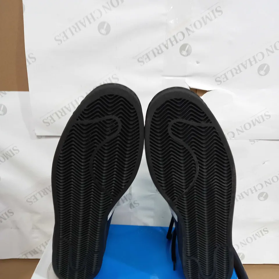BOXED PAIR OF ADIDAS SUPERSTARS IN BLACK SIZE 19