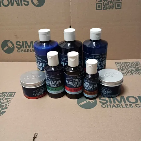 APPROXIMATELY 7 X THE BLUE BEARDS REVENGE COSMETIC SET TO INCLUDE SHAMPOO, FACE SCRUB ETC