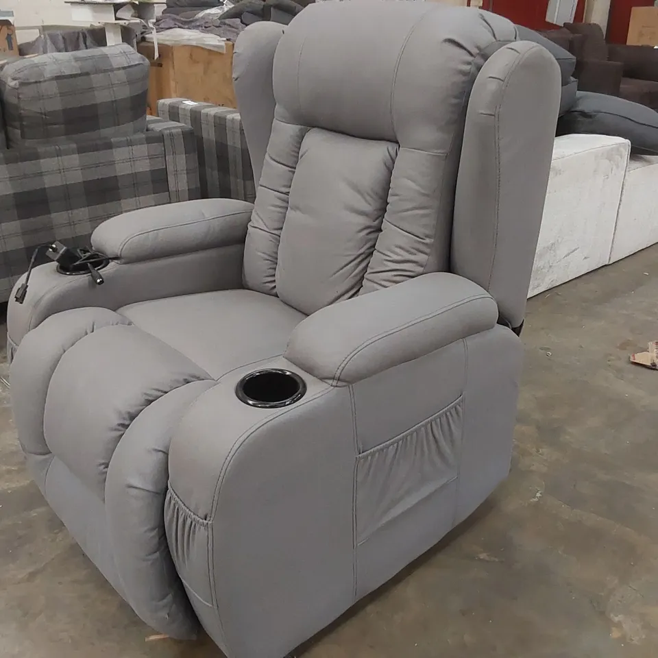 QUALITY DESIGNER ELECTRIC RECLINING UPHOLSTERED GREY FABRIC ARM CHAIR 