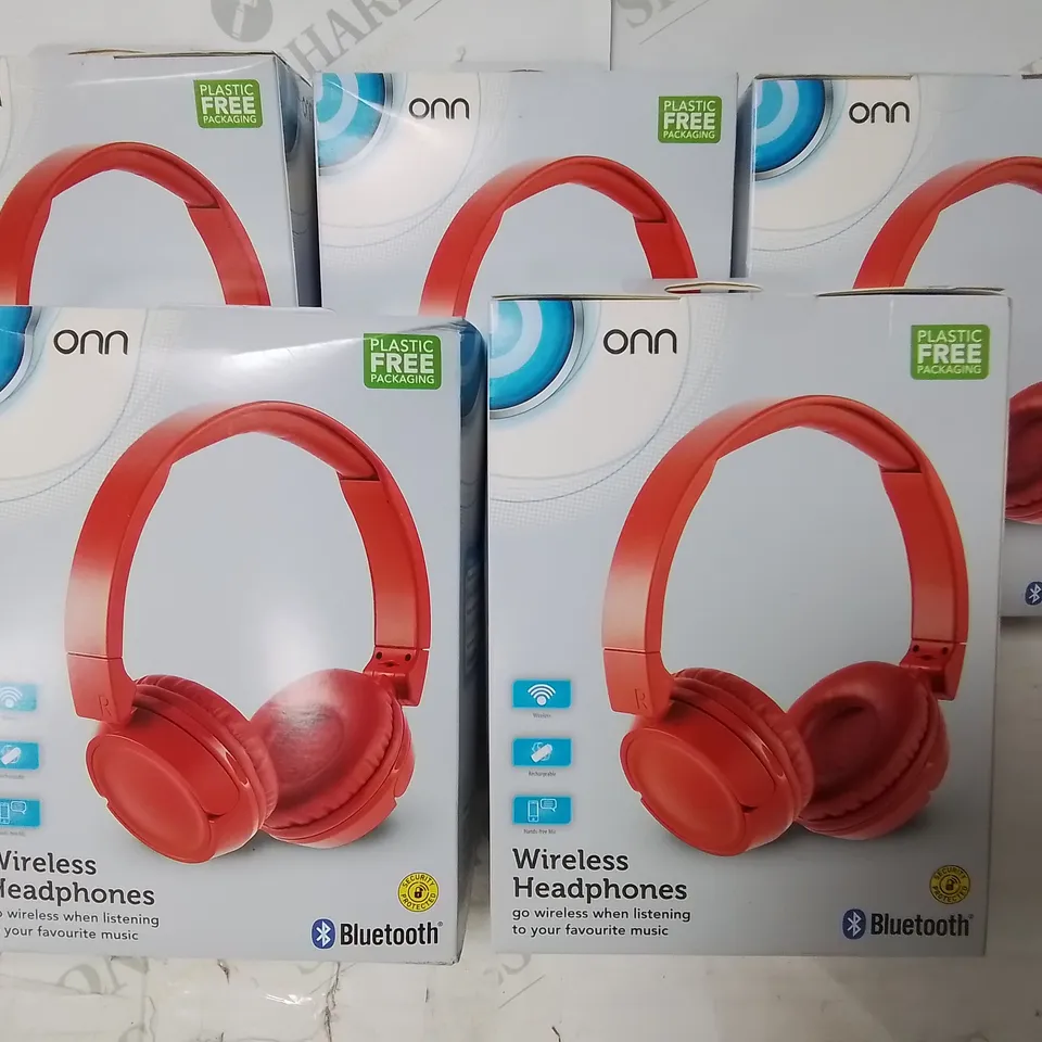 LOT OF 5 ONN WIRELESS HEADPHONES - RED