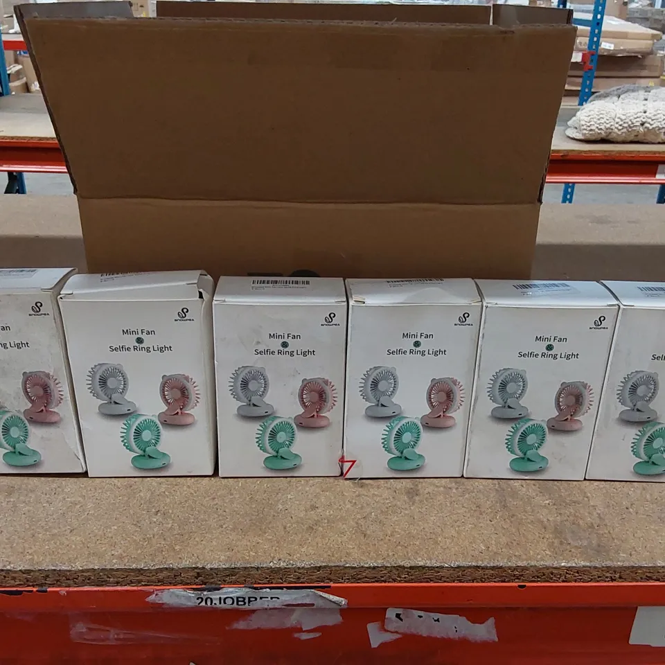 BOX OF 6X MINI FANS WITH SELFIE RING LIGHTS (1 BOX)