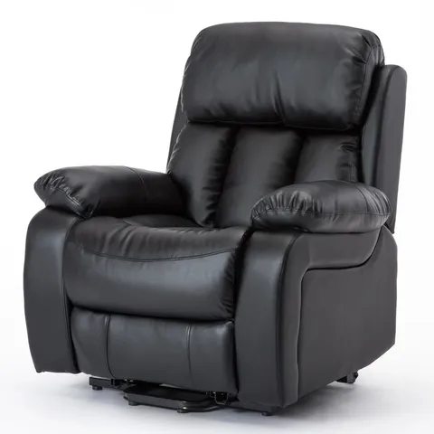 BOXED DESIGNER DUAL RISE LEATHER RECLINER CHAIR IN BLACK (2 BOXES)