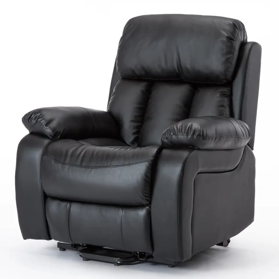 BOXED DESIGNER DUAL RISE LEATHER RECLINER CHAIR IN BLACK (2 BOXES)