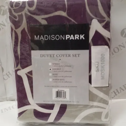 BRAND NEW MADISON PARK DOUBLE DUVET COVER SET - PURPLE