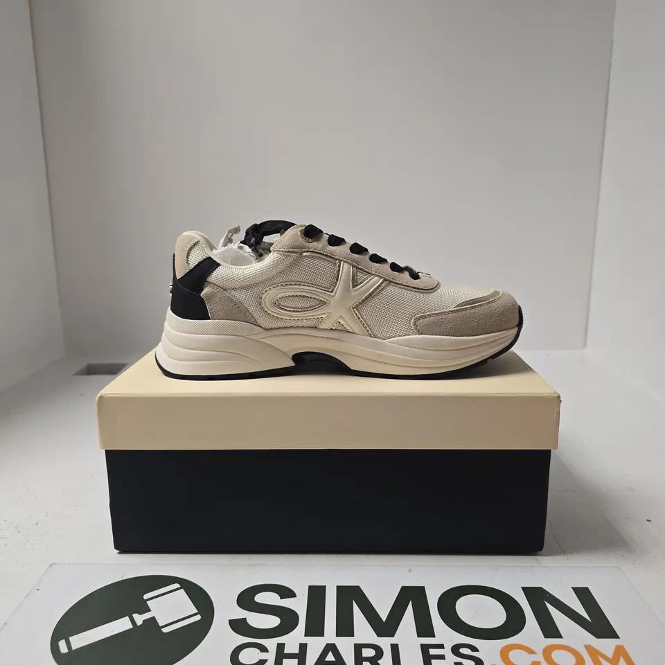 BOXED PAIR OF KG KURT GEIGER TAUPE COMB SNEAKERS SIZE EU 40