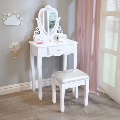 BOXED CHILDRENS DRESSING TABLE WITH STOOL AND MIRROR, WHITE (1 BOX)