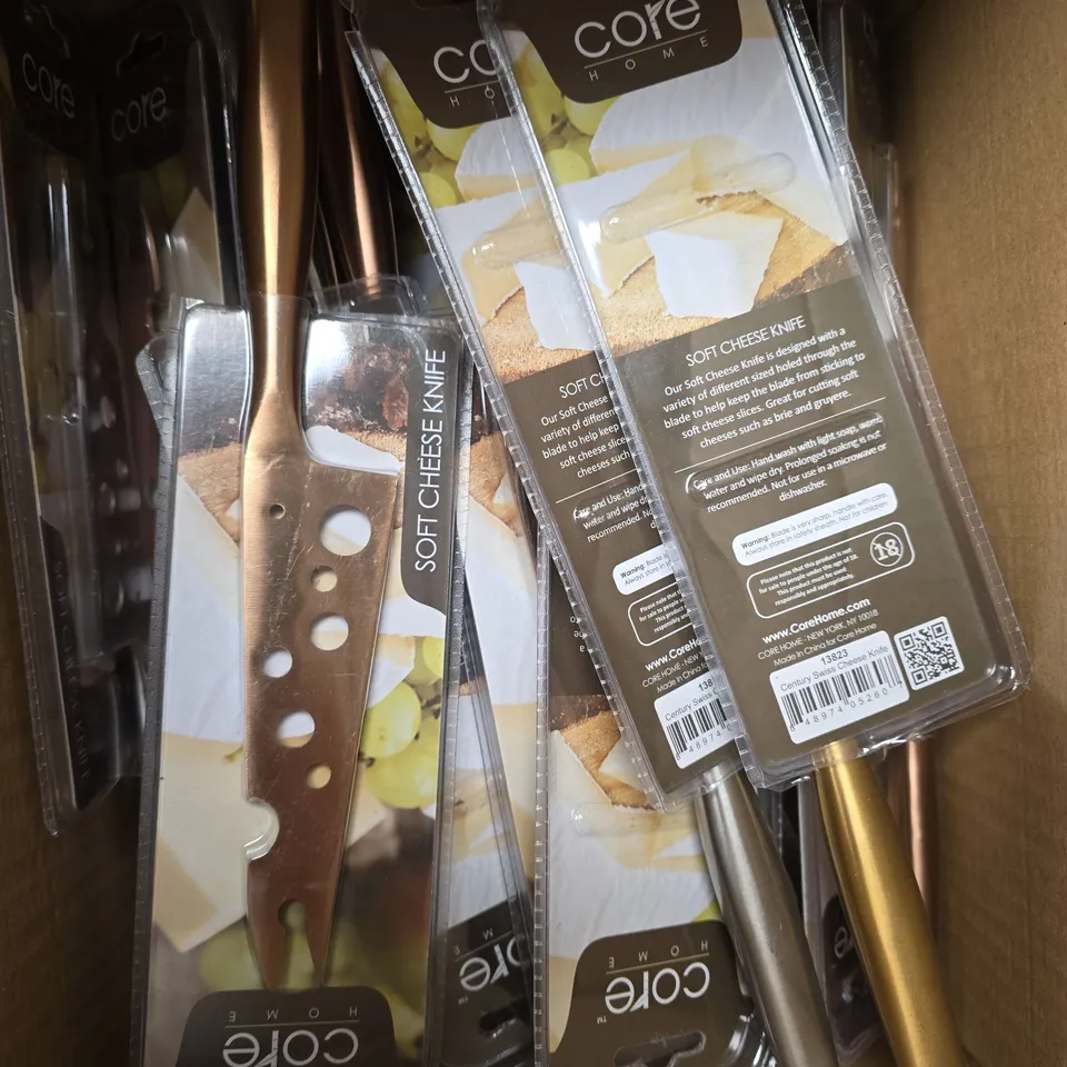 SET OF CORE HOME GOLD/SILVER/BRONZE SOFT CHEESE KNIVES