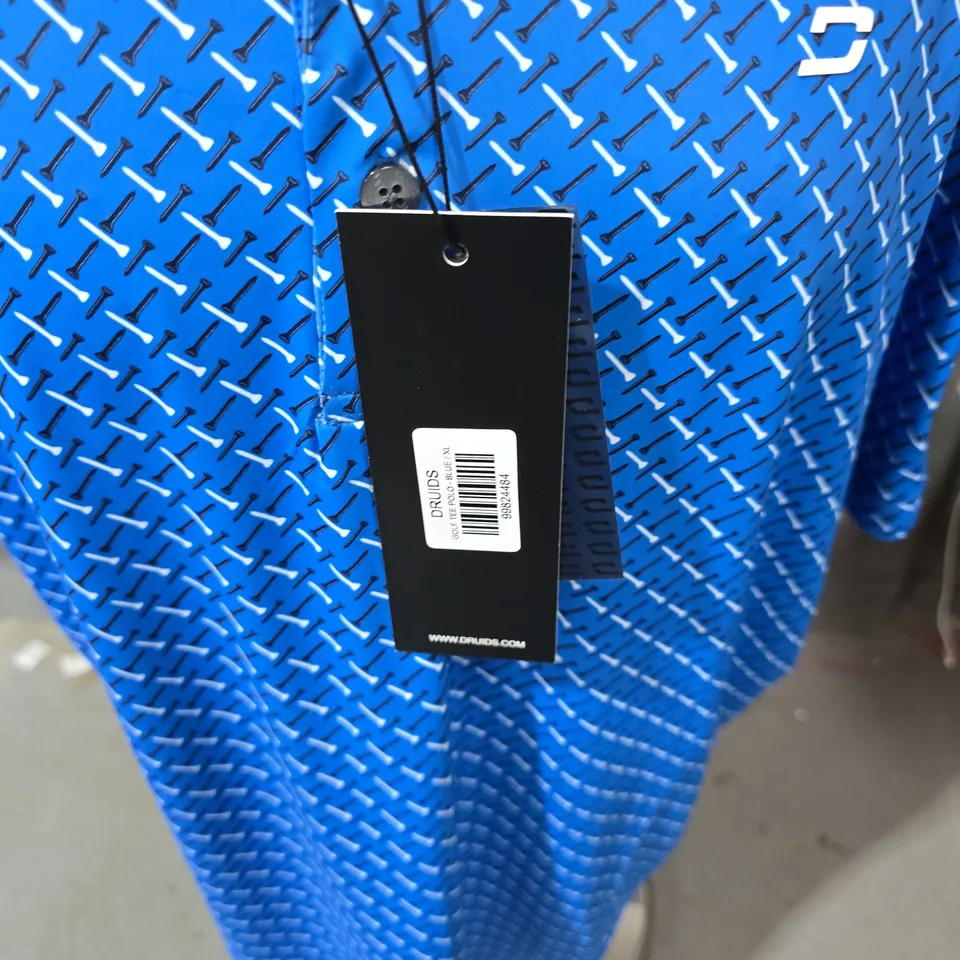 DRUIDS BLUE PATTERNED COLLARED SHIRT – SIZE XL