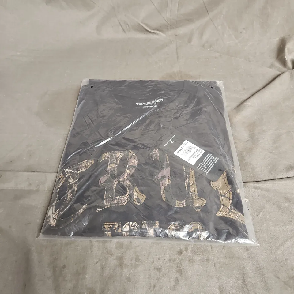 TRUE RELIGION FOREST CAMO OVERSIZED TEE IN JET BLACK SIZE L
