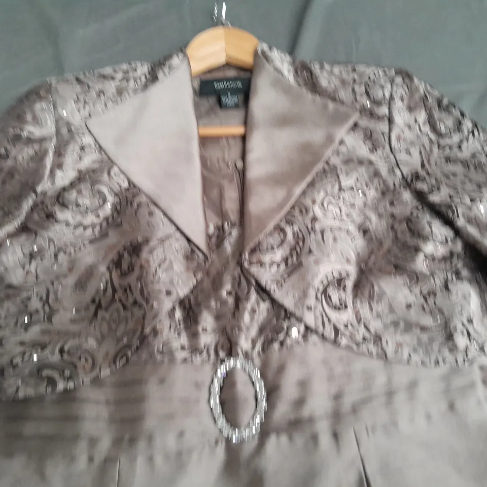 R&M RICHARDS TAUPE DAMASK DRESS AND JACKET - 8