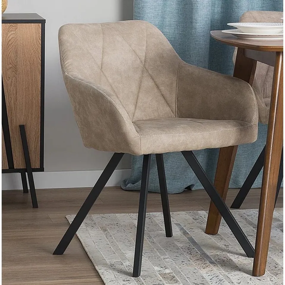 BOXED SET OF 2 BROWN FAUX LEATHER EBELING UPHOLSTERED DINING CHAIRS (1 BOX)