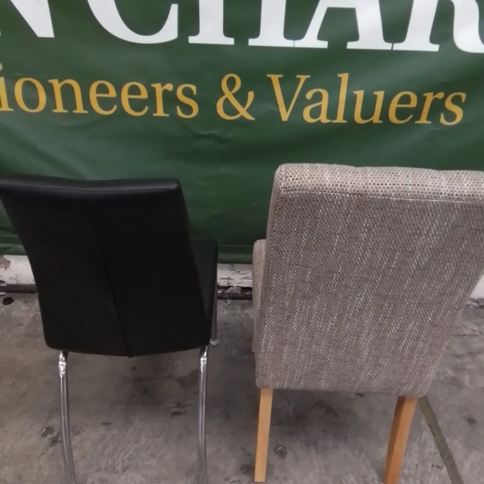 TWO DESIGNER UPHOLSTERD DINING CHAIRS 