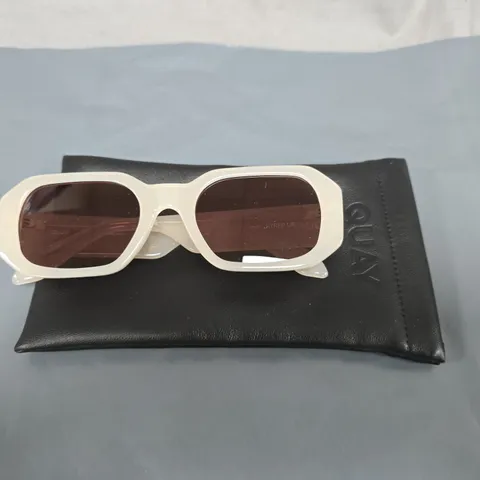 QUAY WHITE RECTANGULAR SUNGLASSES WITH BROWN LENSES