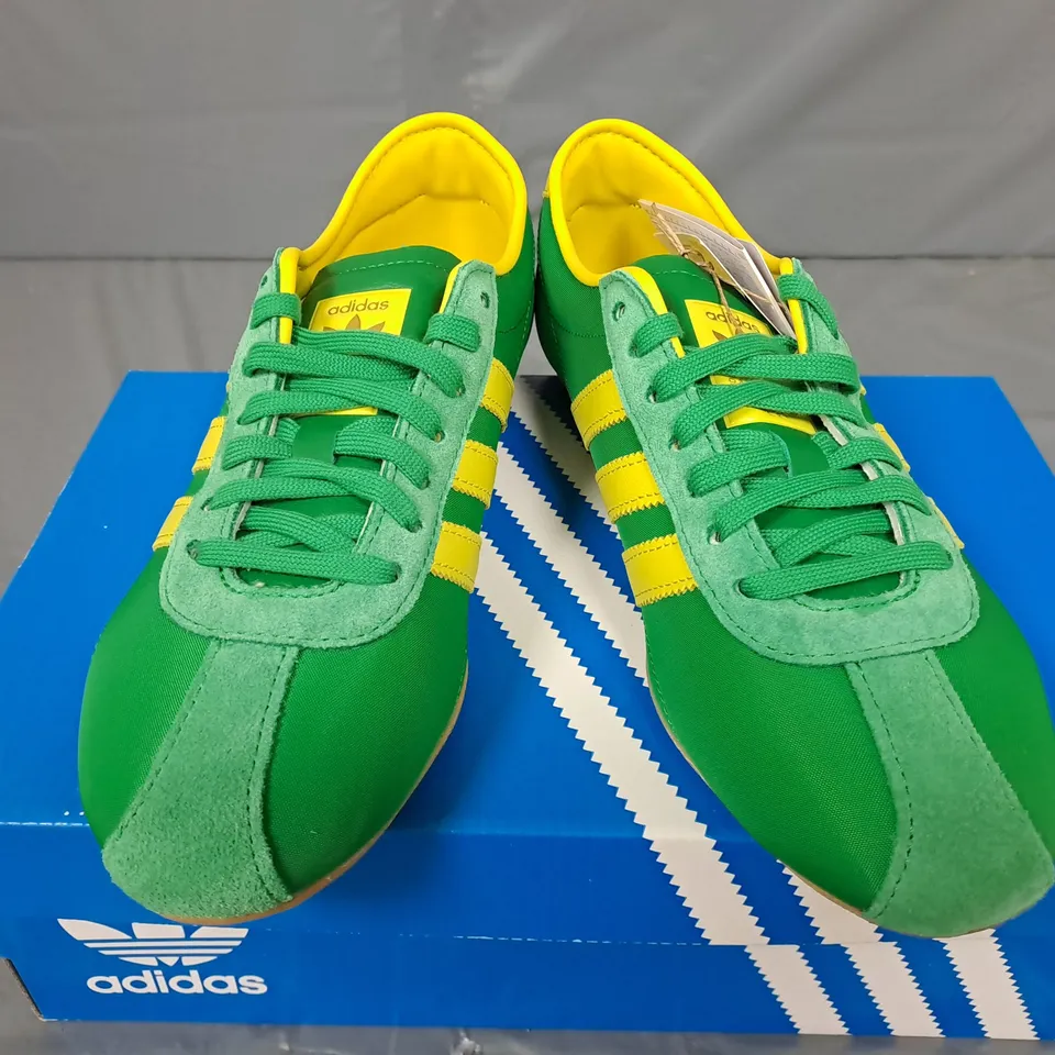 BOXED PAIR OF ADIDAS TOKYO SHOES IN GREEN - UK 7
