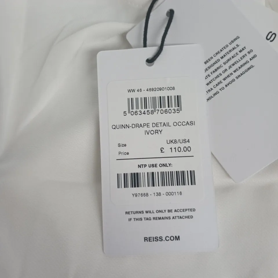 REISS QUINN DRAPE DETAIL OCCASION DRESS - IVORY, UK8 (US4)