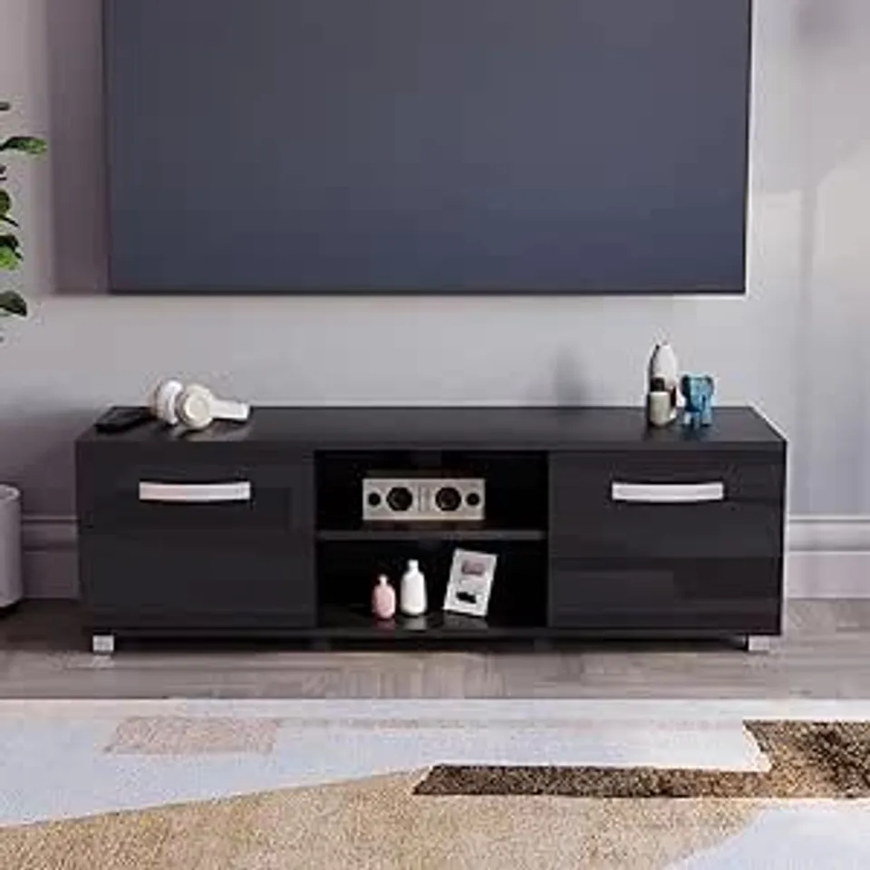 BOXED VIDA COSMO 2 DOOR LED TV UNIT, 120cm - BLACK (1 BOX)