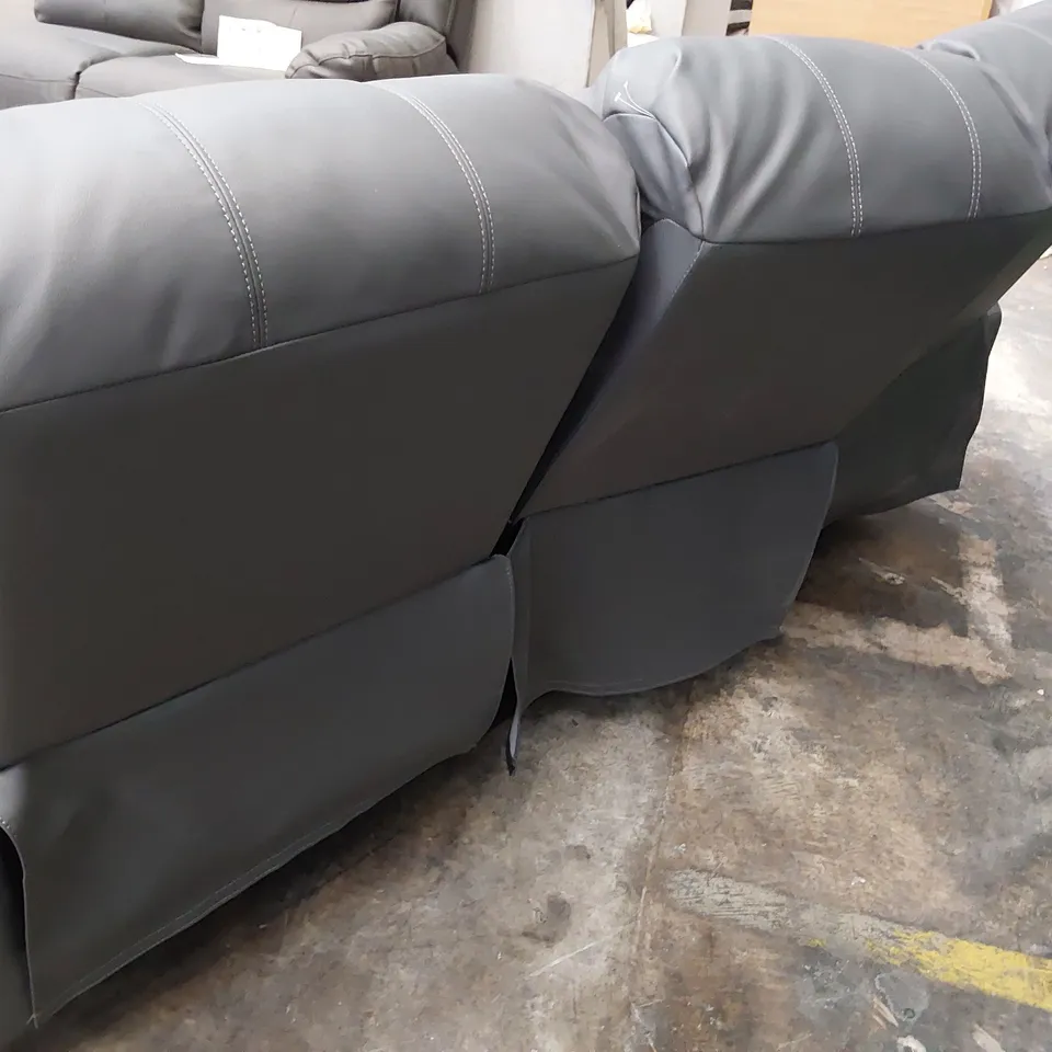 DESIGNER MANUAL RECLINING THREE SEATER SOFA GREY LEATHER