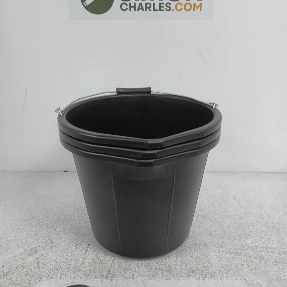 SET OF 3 BLACK PLASTIC BUCKETS WITH HANDLES