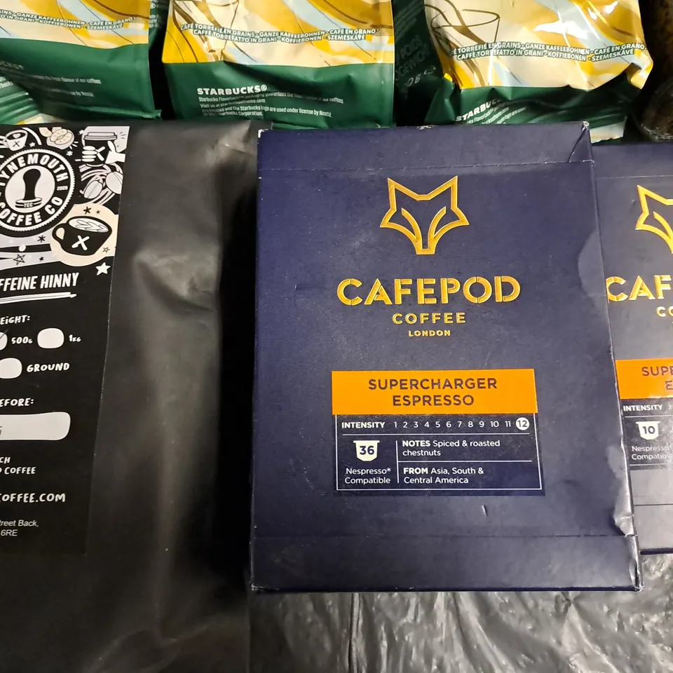 LOT OF 10 ASSORTED PACKS OF COFFEE TO INCLUDE STARBUCKS, KENCO AND CAFEPOD