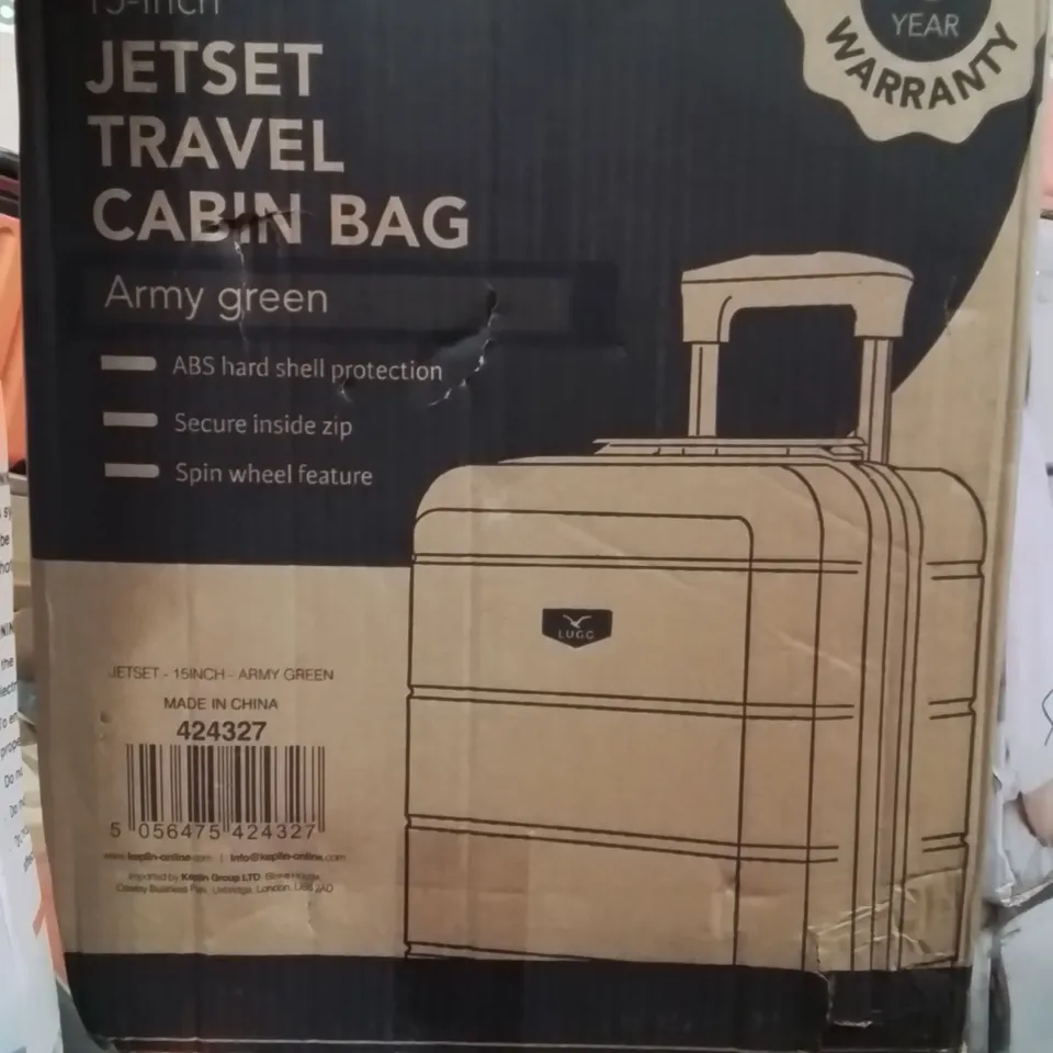 BOXED LUGG 15INCH JETSET TRAVEL CABIN BAG ARMY GREEN 