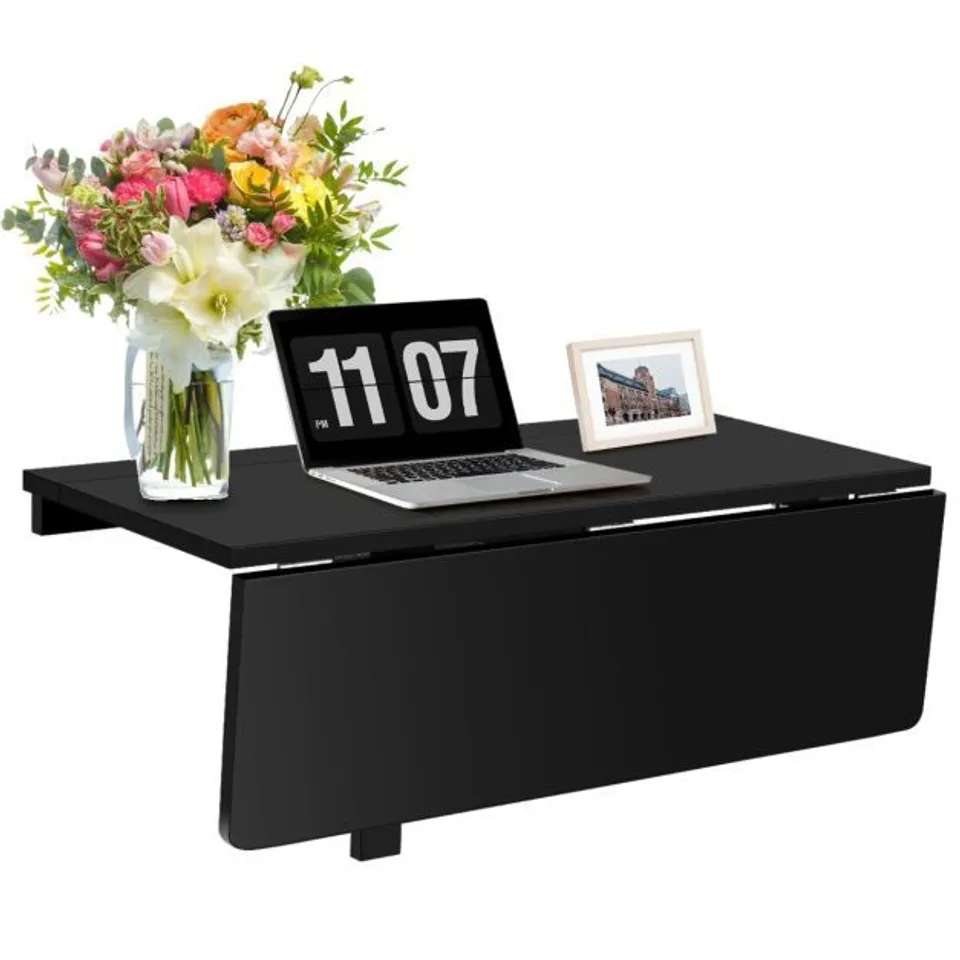 BOXED COSTWAY FOLDING LAPTOP DESK W/LARGE STORAGE SPACE FOLDING WORKSTATION WALL MOUNTED - BLACK