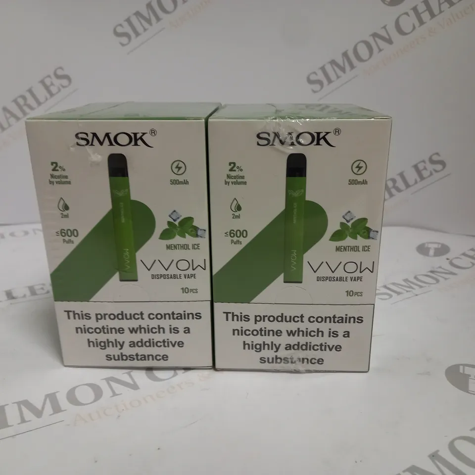 2 X BOXED & SEALED (10 DISPOSABLES PER BOX) SMOK DISPOSABLE VAPES - MENTHOL ICE
