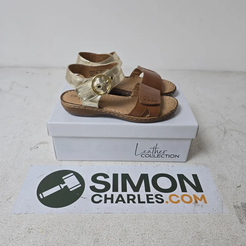 BOXED PAIR OF LEATHER COLLECTION NATASHA SANDALS IN TAN - SIZE 5
