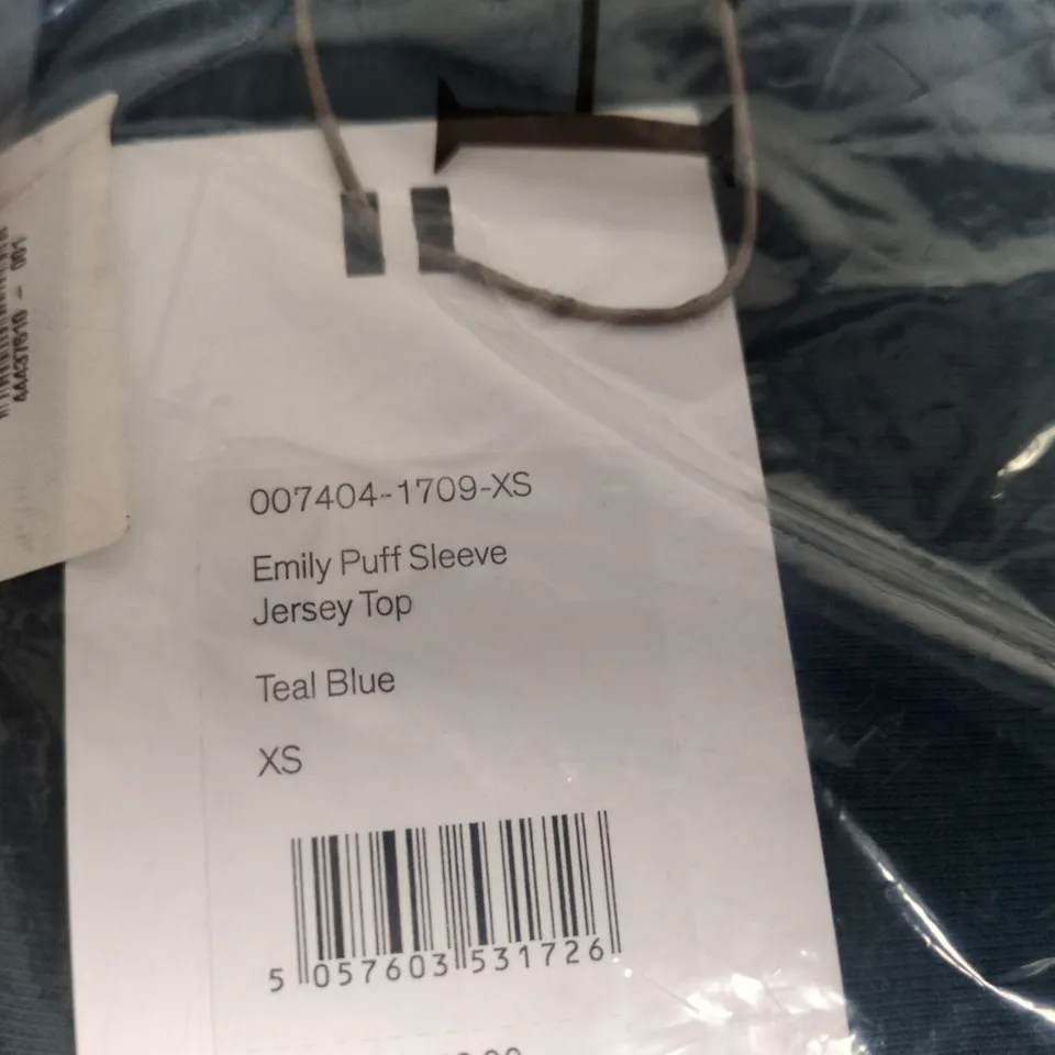 HUSH EMILY PUFF SLEEVE JERSEY TOP – TEAL BLUE, UK 6
