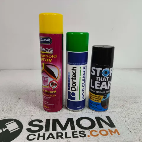 TOTE OF APPROXIMATELY 10 ASSORTED AEROSOL ITEMS TO INCLUDE STOP THAT LEAK, UPVC CLEANER, FLEA SPRAY ETC