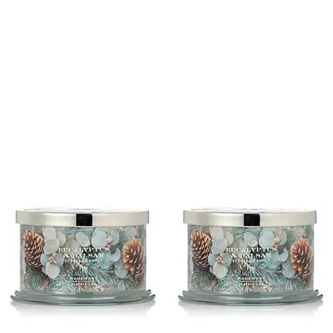HOMEWORX BY SLATKIN + CO. SET OF TWO EUCALYPTUS AND BALSAM CANDLES.