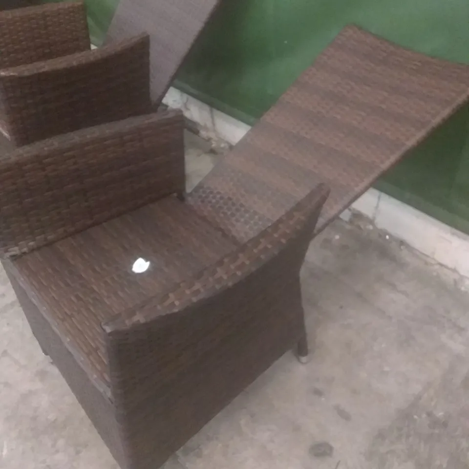 X2 BROKEN RATTAN EFFECT GARDEN ARMCHAIRS BROWN