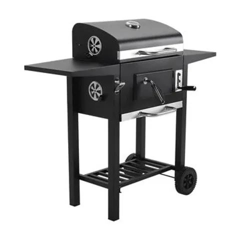 BOXED LIVING AND HOME BLACK OUTDOOR GARDEN CHARCOAL GRILL WITH SIDE TABLES