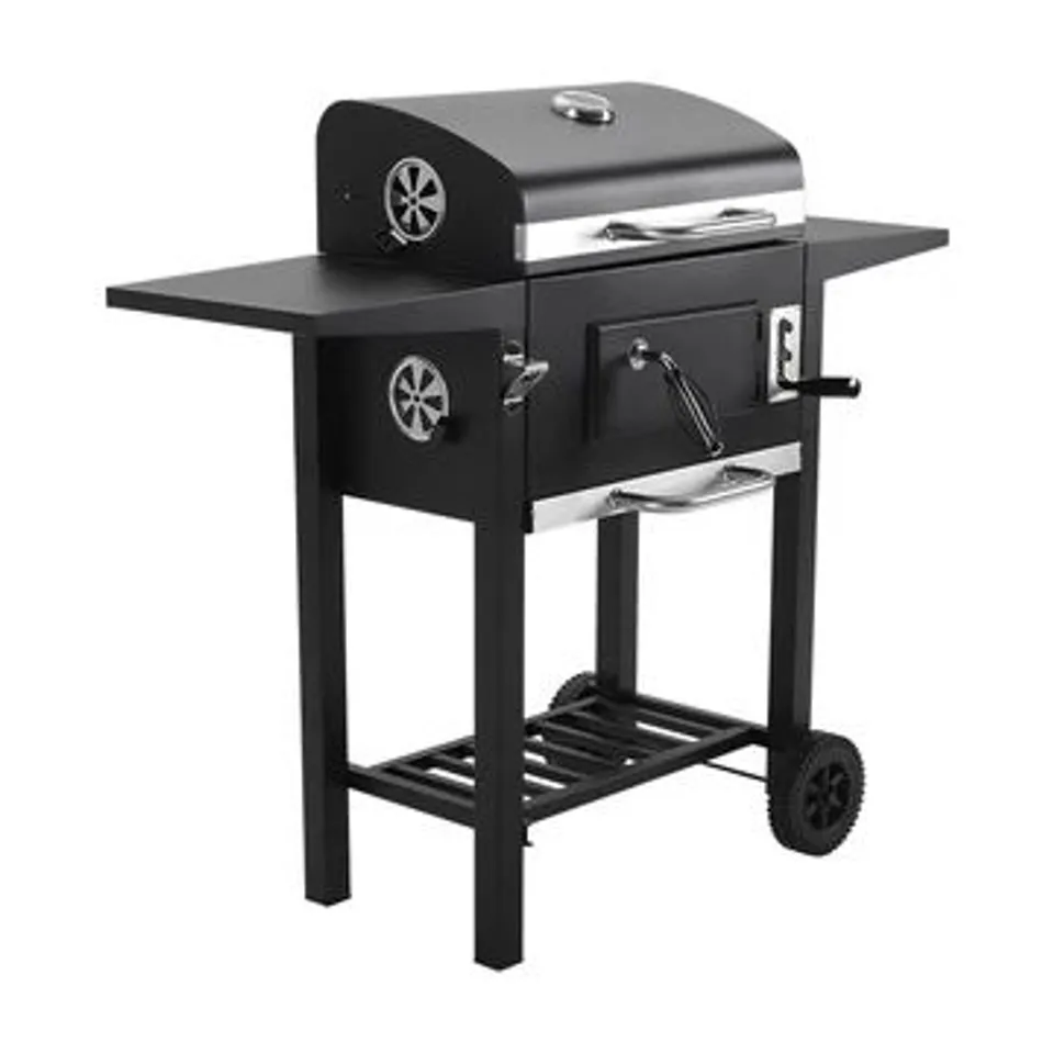 BOXED LIVING AND HOME BLACK OUTDOOR GARDEN CHARCOAL GRILL WITH SIDE TABLES