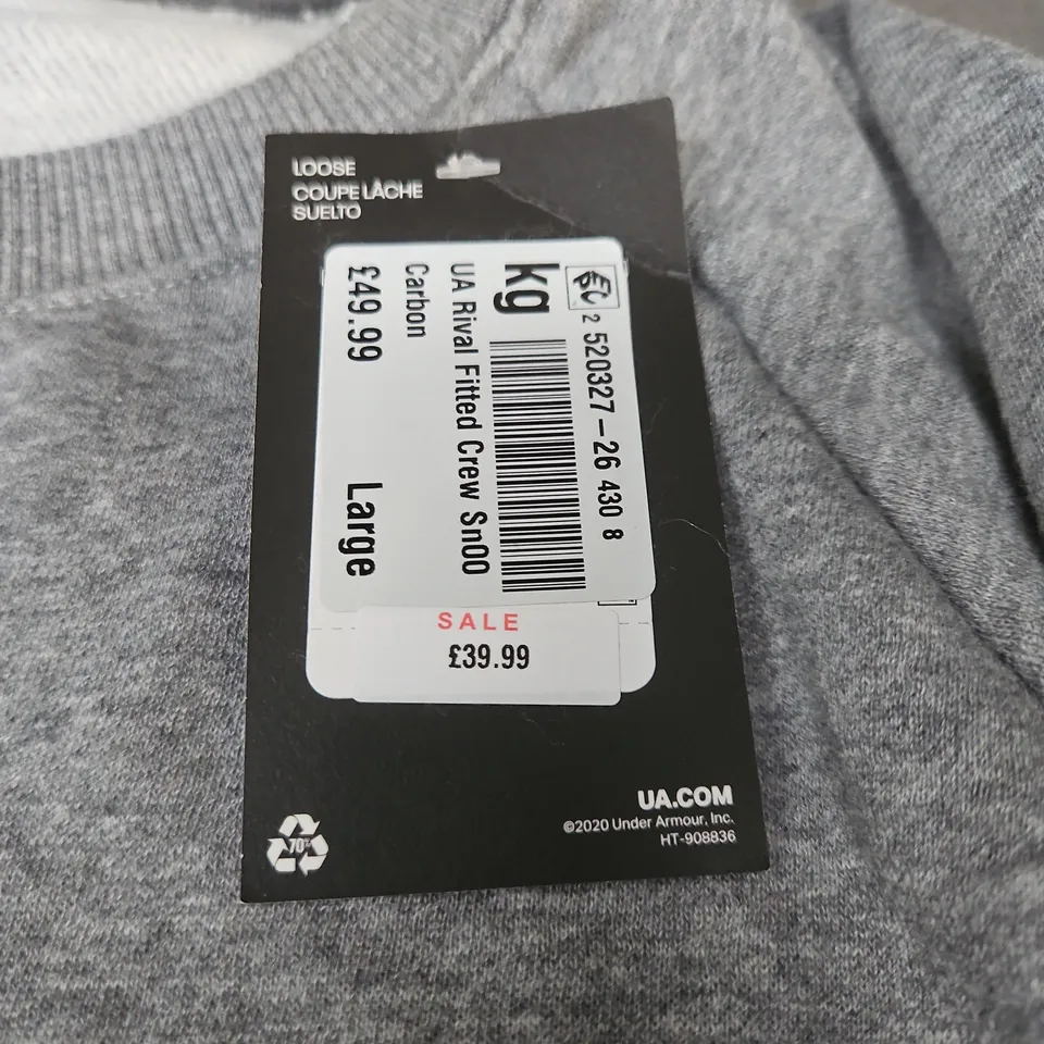 UNDER ARMOUR RIVAL FITTED CREW SWEATSHIRT – GREY – UK LARGE
