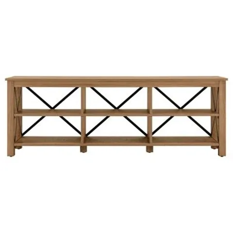 BOXED BACALL TV STAND FOR TVS UP TO 80" - ALDER BROWN (1 BOX)