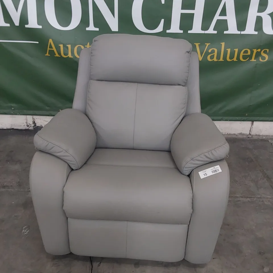 QUALITY BRITISH DESIGNER G PLAN KINGSBURY POWER RECLINING EASY CHAIR CAMBRIDGE GREY LEATHER 