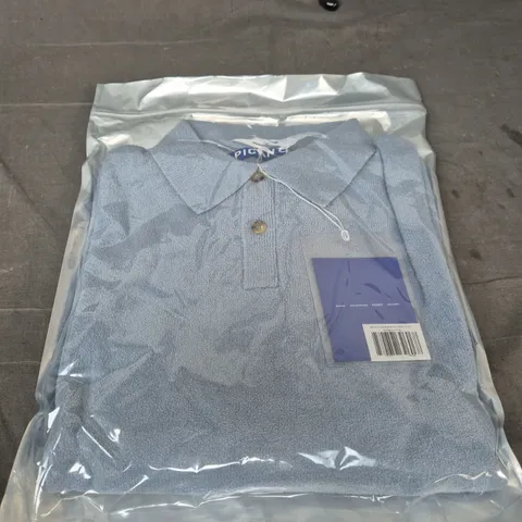 PICANTE BOUCLE LONG-SLEEVE POLO SHIRT – BLUE, UK L